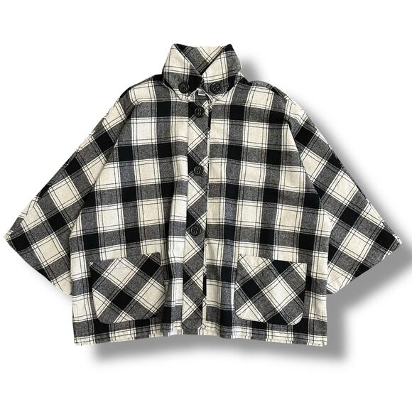 Coldwater Creek Plaid Wool Blend Jacket Women’s L Black White Button‎ Front - Picture 1 of 10